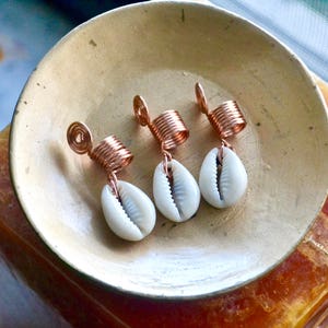 Copper Loc Jewelry Set, Copper Dreadlock Jewelry, Cowrie Shell Hair Jewelry, Dreadlocks Accessories, Braid Coils, Rings for Braids image 1