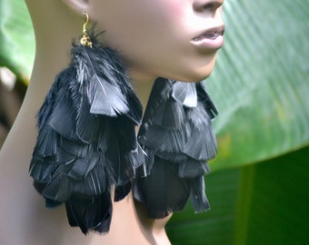 Elegant Black Feather Earrings - Stylish Statement Jewelry Unique Black Earrings