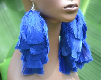 Blue Feather Earrings | Long Feather Earrings | Feather Jewelry | Real Feathers