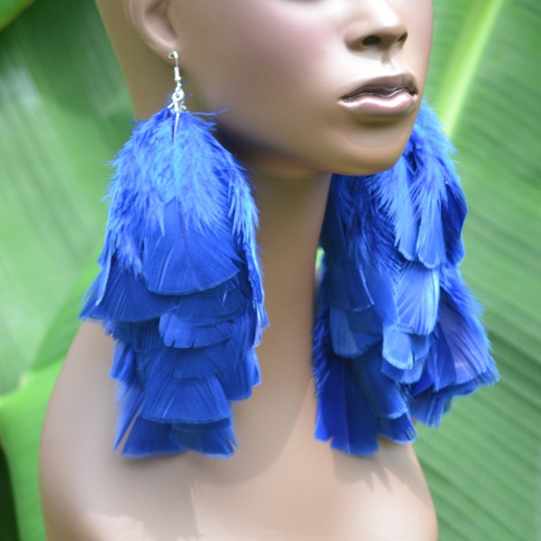 Blue Feather Earrings | Long Feather Earrings | Feather Jewelry | Real Feathers