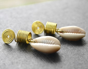 Dread Bead, Braid Cuff with Cowrie Shell, Gold Loc Jewelry Set, Cowry Shell Loc Bead, Dreadlock Jewelry, Braid Jewelry, Hair Adornments
