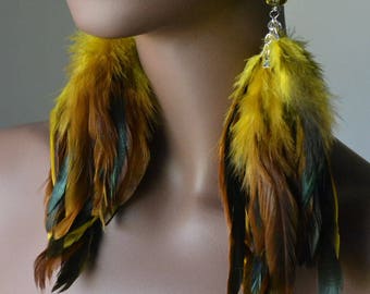 Golden Yellow Feather Earrings