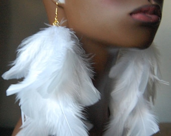 White Feather Earrings Wedding Earrings Unique Event Jewelry