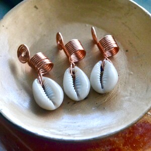 Copper Loc Jewelry Set, Copper Dreadlock Jewelry, Cowrie Shell Hair Jewelry, Dreadlocks Accessories, Braid Coils, Rings for Braids image 8