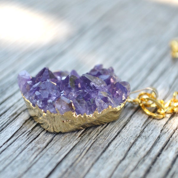 Amethyst Druzy Raw Crystal Necklace