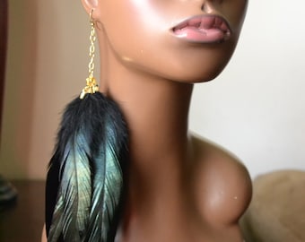Black Single Feather Earring