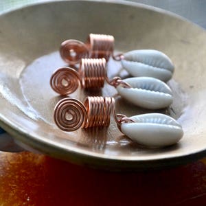 Copper Loc Jewelry Set, Copper Dreadlock Jewelry, Cowrie Shell Hair Jewelry, Dreadlocks Accessories, Braid Coils, Rings for Braids image 9