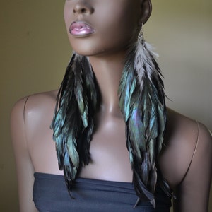 Iridescent Feather Earrings, Extra Long Feather Earrings, Bohemian Jewelry, Feather Jewelry image 3