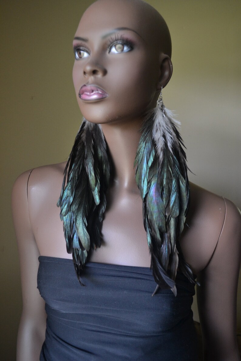 Iridescent Feather Earrings, Extra Long Feather Earrings, Bohemian Jewelry, Feather Jewelry image 3