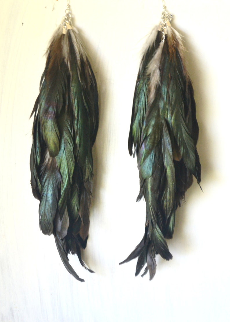 Iridescent Feather Earrings, Extra Long Feather Earrings, Bohemian Jewelry, Feather Jewelry image 4