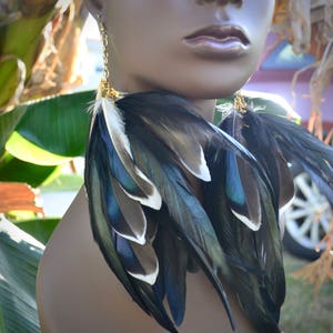 Mallard Duck Feather Earrings, Real Feather Earrings, Long Black Feather Earrings, Iridescent Feather Earrings, Blue and Black Feathers image 5