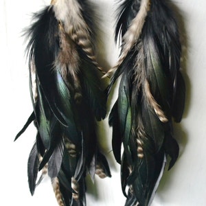 Very Long Grizzly and Black Feather Earrings image 2