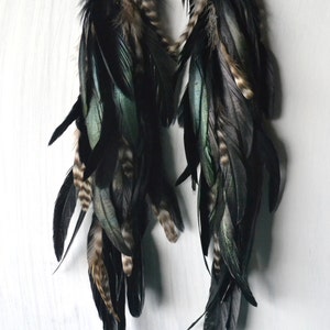 Very Long Grizzly and Black Feather Earrings image 3