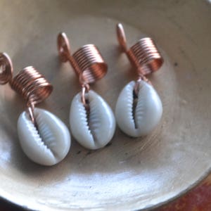 Copper Loc Jewelry Set, Copper Dreadlock Jewelry, Cowrie Shell Hair Jewelry, Dreadlocks Accessories, Braid Coils, Rings for Braids image 10