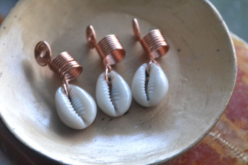 Copper Loc Jewelry Set, Copper Dreadlock Jewelry, Cowrie Shell Hair Jewelry, Dreadlocks Accessories, Braid Coils, Rings for Braids image 10