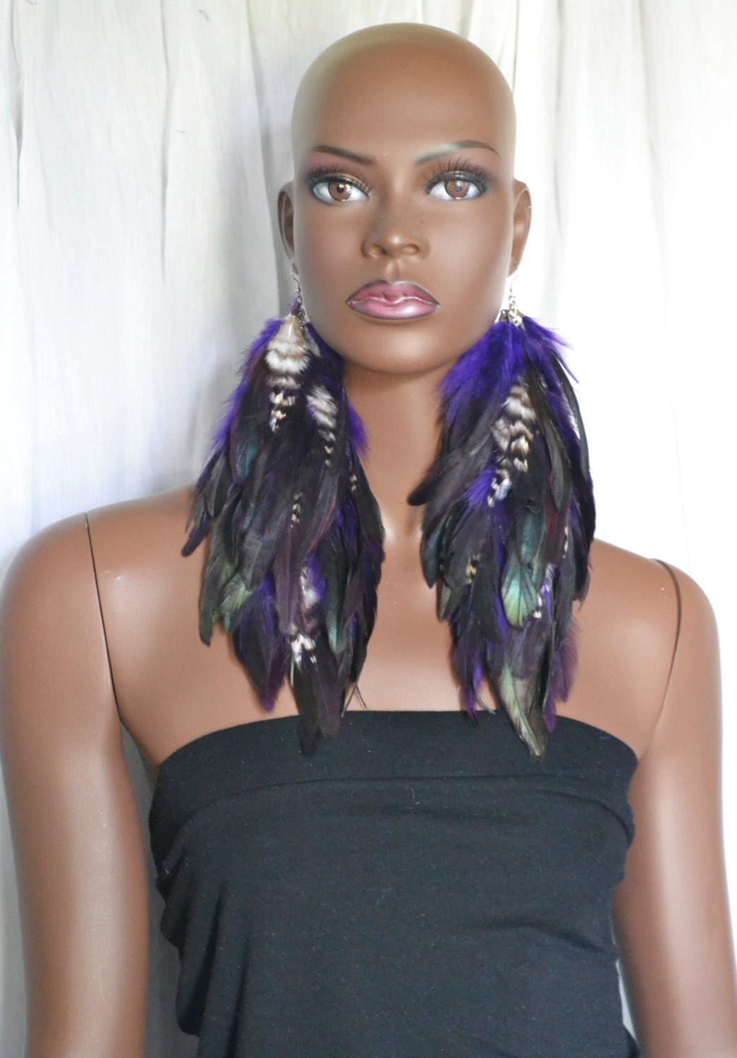 Feather earrings • Raw crystals • Amethyst • Dark and purple feathers –  fairiaibiza