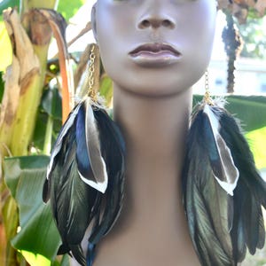 Mallard Duck Feather Earrings, Real Feather Earrings, Long Black Feather Earrings, Iridescent Feather Earrings, Blue and Black Feathers image 7
