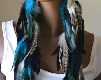 Very Long Western Feather Earrings Turquoise