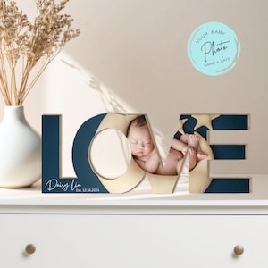Personalized Baby Photo Printed Love Sign, Free-standing sustainable timber sign, Custom Baby Photo Memento, Unique Gift for Parents