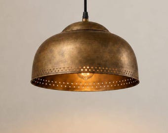 Solid Brass Dome Pendant Light – Vintage Style Ambient Ceiling Lamp