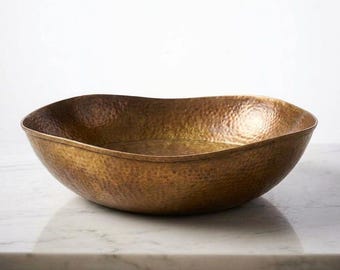 Hand-Hammered Copper Oval Vessel Sink | Artisan Moroccan Bathroom Washbasin