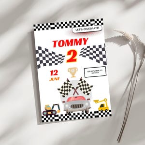 Birthday invitation with cars | for children | race track | invitation for the first lap | Custom design | English and Spanish