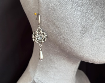 Gothic Fairy Drop Earrings with Crystals and Pearldrop
