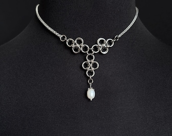 Gothic Wedding Fairycore Silvertone Choker Elven Medieval Chainmail Necklace