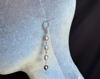 Fairy Wedding Coquette Long Pearl Drop Earrings with Real Freshwater Pearls