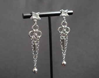Gothic Steel Chain Earrings | Star Stud Dangle Earrings | Alternative Fairy Fantasy Medieval Festival Jewelry
