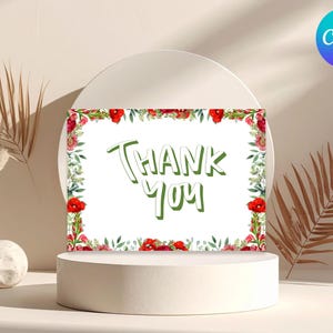 Floral Thank You Card Printable | Editable Canva Template | Modern Flower Design Thanks Card for Her | Print at Home Instant Download