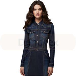 Western Denim Maxi Dress: Button Front, Long Sleeve, Pockets