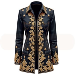 Embroidered Denim Statement Blazer: Floral Lace Accents