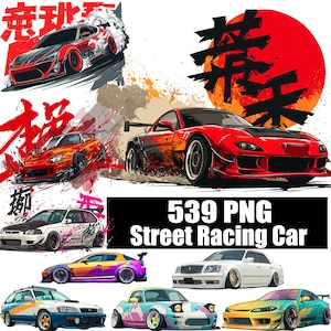 JDM Style Street Racing Car PNG Bundle | Clean & Effects Japanese Performance Clipart
