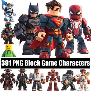 Pacchetto PNG di personaggi e oggetti del gioco Block / Collezione di clipart digitali in stile Voxel