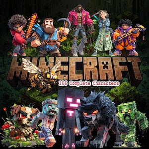 Pixel Art PNG Bundle: 106 Block Game Characters & Backgrounds (Digital Download