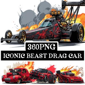 Paquete PNG de icónicos coches de carreras de aceleración Beast / Clipart de alta resolución de 360 grados / Efectos limpios y dramáticos