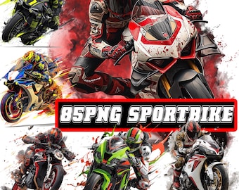 スポーツバイクPNGバンドル – クラフト用のモダンなレーシングバイクとライダーのクリップアート