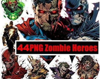 Dark Vigilante Zombie Heroes PNG Bundle – 44 High Resolution Undead Comic Style Characters