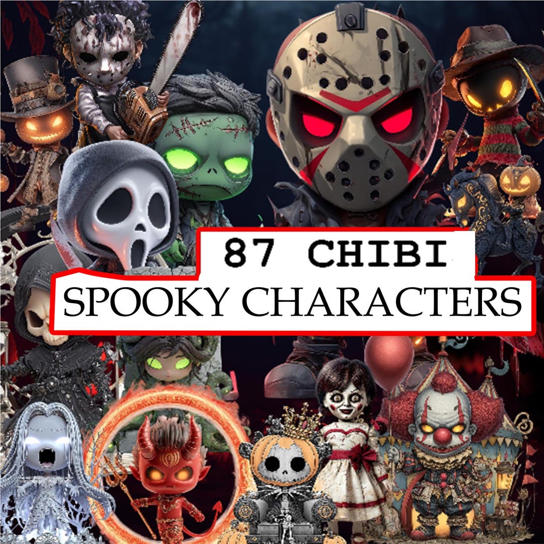 Spooky Chibi Characters PNG Bundle | Cartoon Monster and Ghost Clipart ...