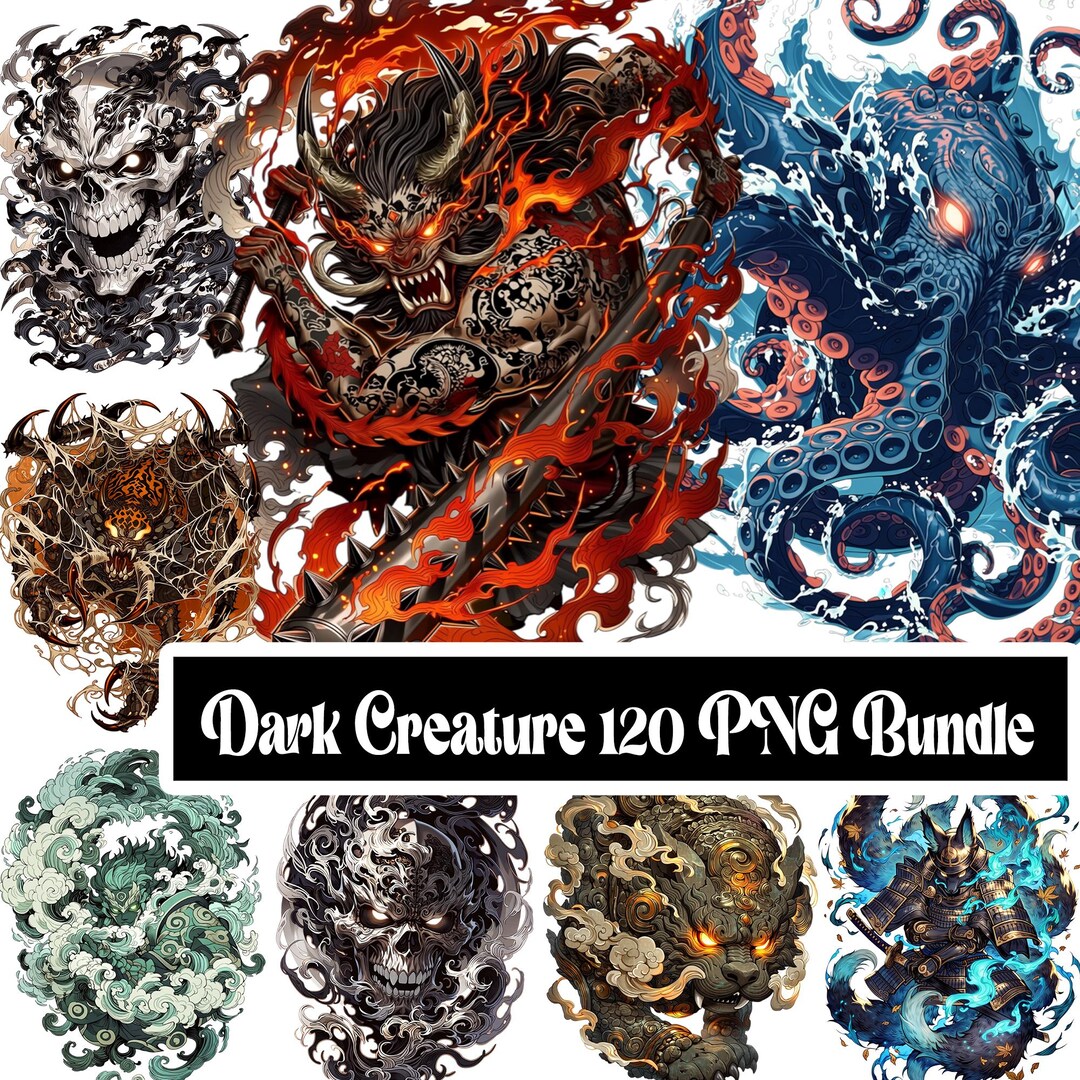 Dark Creature PNG Bundle (120 Designs) – Gothic Monster Clipart, Horror ...