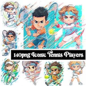 Paquete PNG de tenistas icónicos: imágenes prediseñadas de acción inspiradas en el Grand Slam, fondo transparente de alta resolución