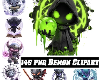 Pacote de PNGs de Chibi Demon | Clipart de Demônio Sombrio | Download Digital para Impressão