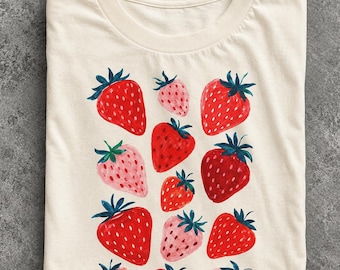 Camiseta Strawberry Patch, Camiseta de Frutas de Verão, Presente Cottagecore, Blusa para Colheita de Morangos