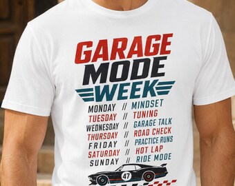 Camiseta "Modo Garagem", Camiseta para Amantes de Carros, Presente para Entusiastas de Automóveis