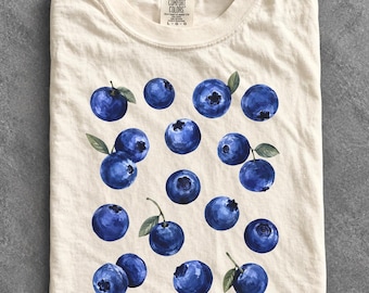 Camiseta com estampa de mirtilo, camiseta de frutas de verão, presente estilo cottagecore, blusa para feira de produtores.