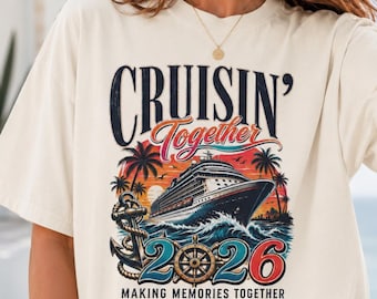 Camiseta Cruisin Together, Camiseta Sunset Voyage, Presente para Férias em Navio, Camiseta Personalizada com o Ano