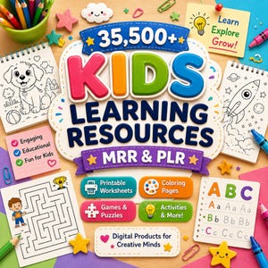 35,500+ Educational Worksheets Bundle PLR MRR | Preschool Kindergarten Activities | Kids Learning Mega Bundle