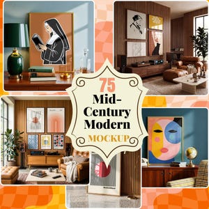 75 Mid-Century Modern Frame Mockup Bundle | MCM Gallery Wall Poster Display (PSD)
