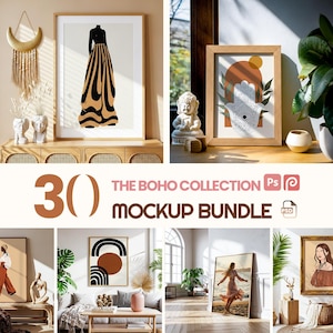 30 Boho Frame Mockups, Earthy Wall Art Display (PSD Download)